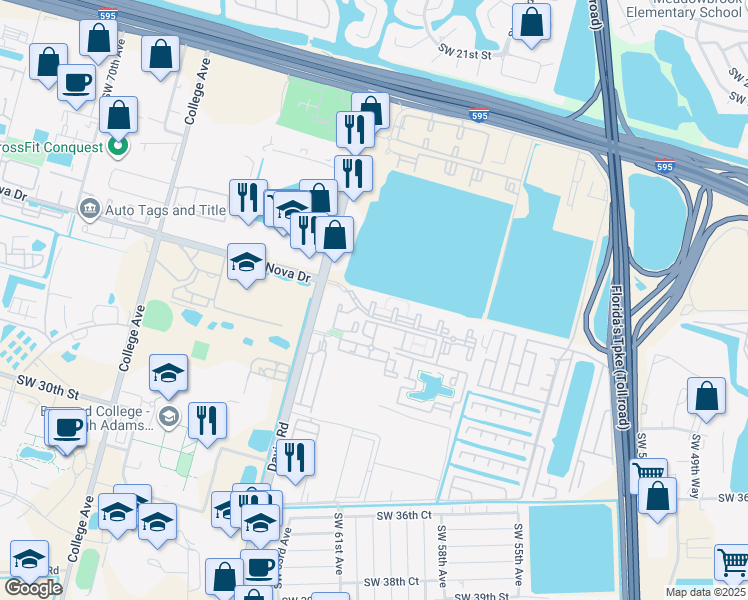 map of restaurants, bars, coffee shops, grocery stores, and more near 6351 Palm Trace Landings Drive in Davie