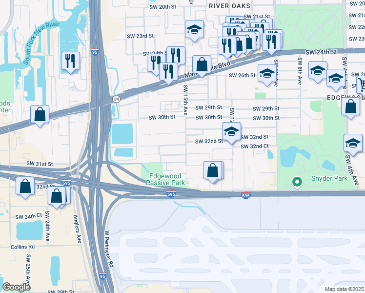 map of restaurants, bars, coffee shops, grocery stores, and more near 1506 Southwest 32nd Street in Fort Lauderdale