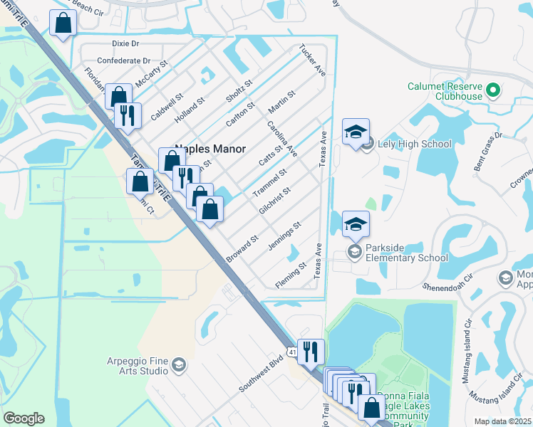 map of restaurants, bars, coffee shops, grocery stores, and more near 5302 Gilchrist Street in Naples