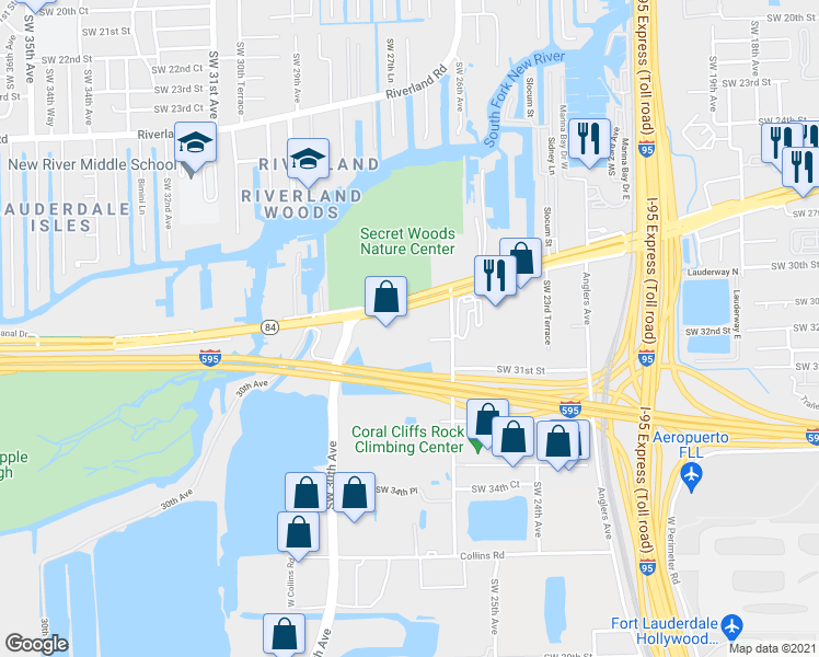 map of restaurants, bars, coffee shops, grocery stores, and more near 2800 Florida 84 in Fort Lauderdale