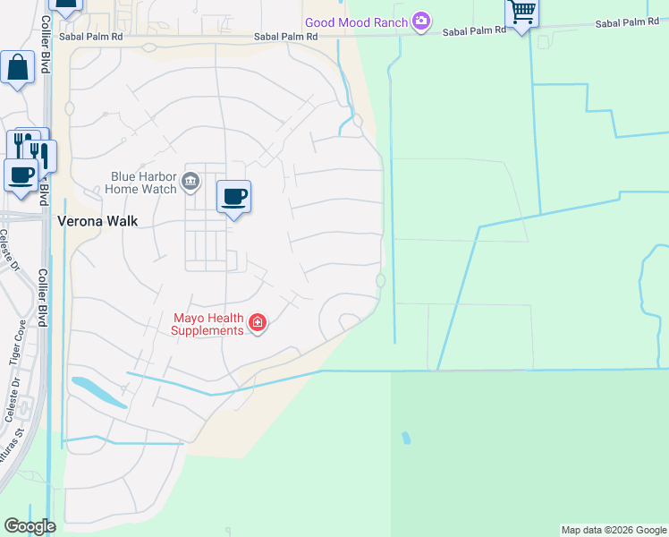 map of restaurants, bars, coffee shops, grocery stores, and more near 8040 Wilfredo Court in Naples