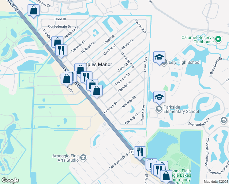 map of restaurants, bars, coffee shops, grocery stores, and more near 5302 Gilchrist Street in Naples