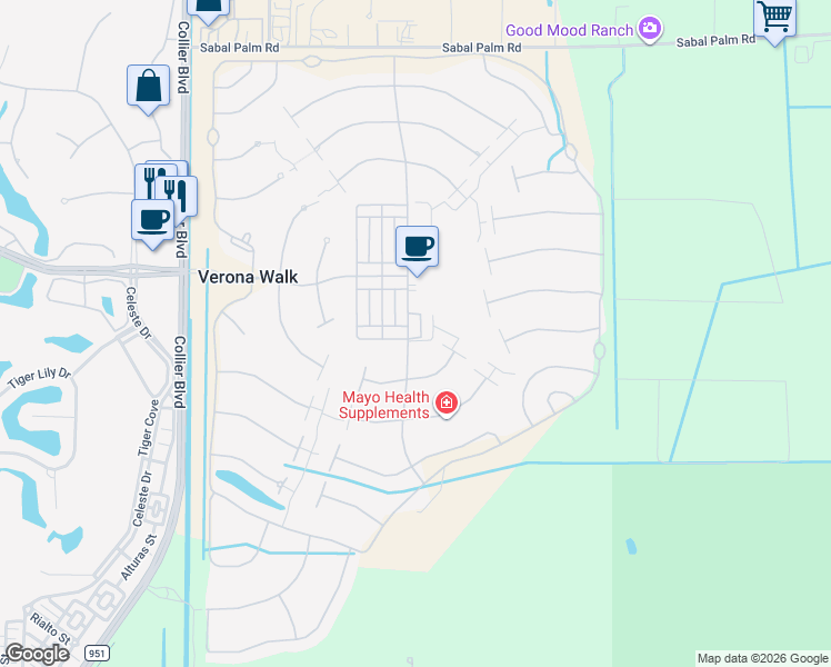 map of restaurants, bars, coffee shops, grocery stores, and more near 8370 Rimini Way in Naples