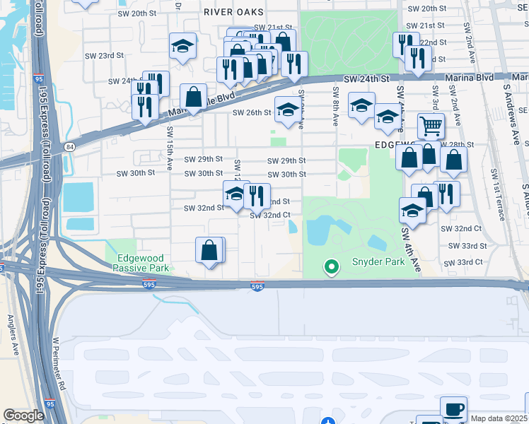 map of restaurants, bars, coffee shops, grocery stores, and more near 3260 Southwest 11th Avenue in Fort Lauderdale