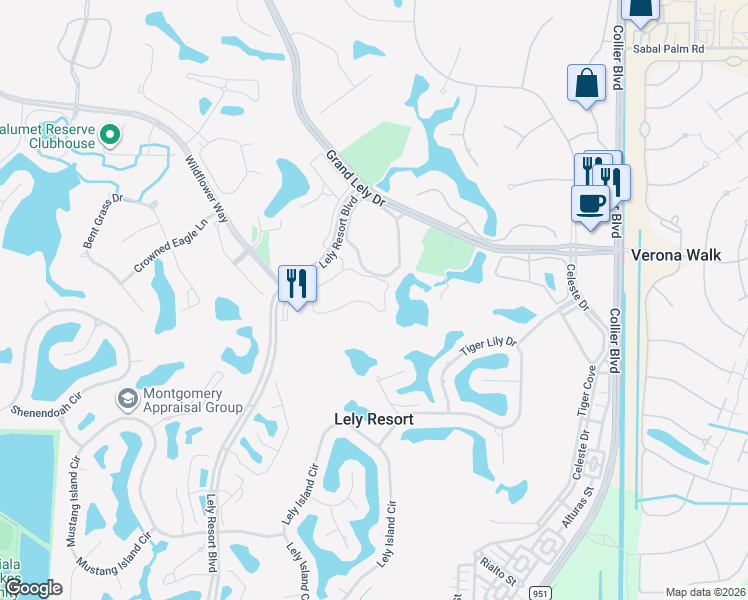map of restaurants, bars, coffee shops, grocery stores, and more near 7905 Mahogany Run Lane in Naples