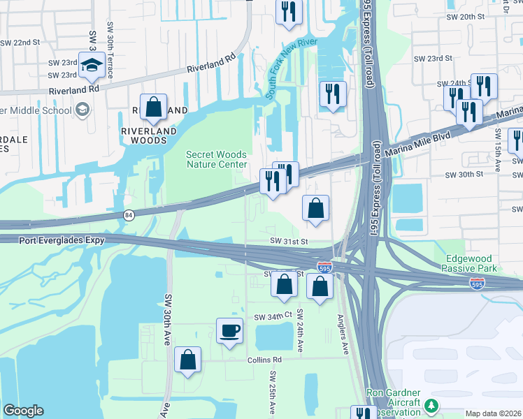 map of restaurants, bars, coffee shops, grocery stores, and more near 2601 Southwest 31st Street in Fort Lauderdale
