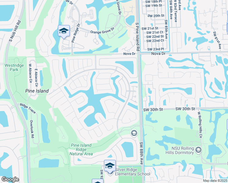 map of restaurants, bars, coffee shops, grocery stores, and more near 3134 Peachtree Circle in Davie