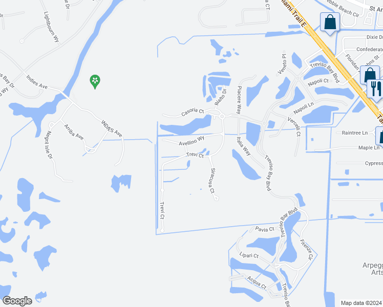 map of restaurants, bars, coffee shops, grocery stores, and more near 9572 Trevi Court in Naples