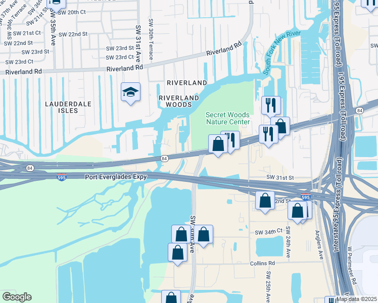 map of restaurants, bars, coffee shops, grocery stores, and more near 2570 Marina Road in Fort Lauderdale