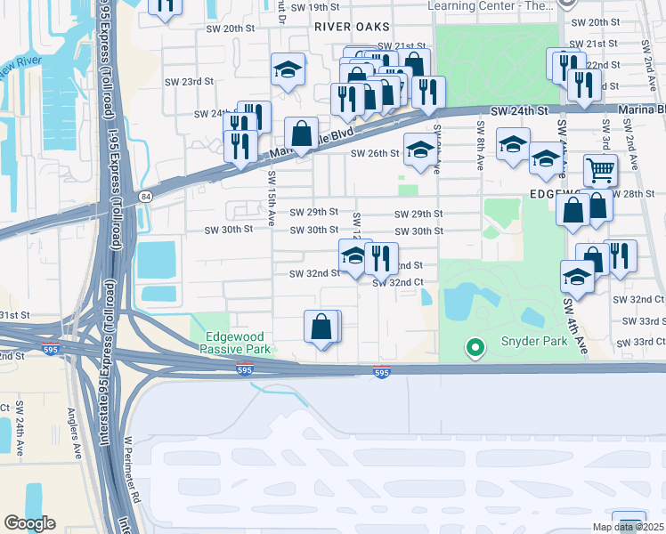 map of restaurants, bars, coffee shops, grocery stores, and more near 1312 Southwest 31st Street in Fort Lauderdale