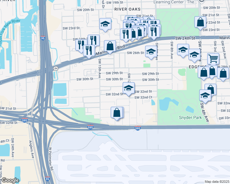 map of restaurants, bars, coffee shops, grocery stores, and more near 1312 Southwest 31st Street in Fort Lauderdale