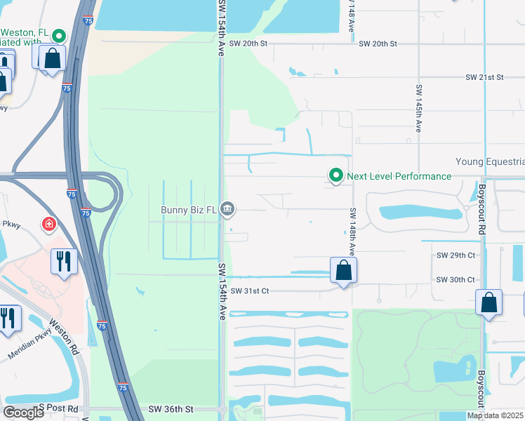 map of restaurants, bars, coffee shops, grocery stores, and more near 15101 Southwest 27th Street in Davie