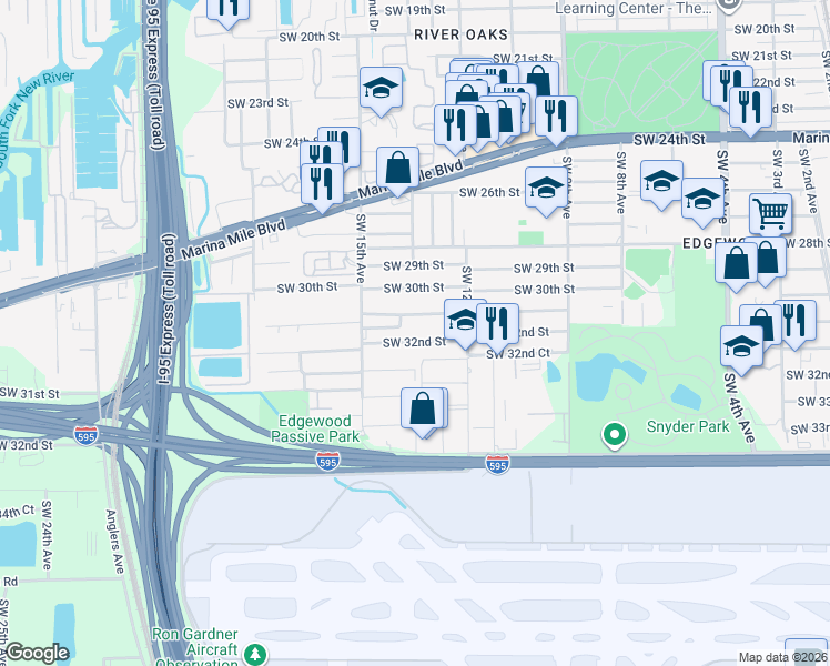 map of restaurants, bars, coffee shops, grocery stores, and more near 1312 Southwest 31st Street in Fort Lauderdale