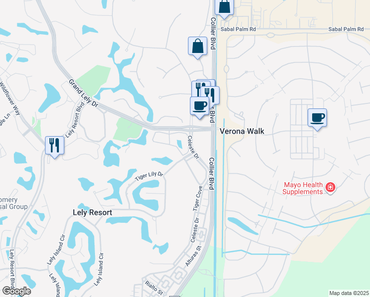 map of restaurants, bars, coffee shops, grocery stores, and more near 8188 Saratoga Drive in Naples