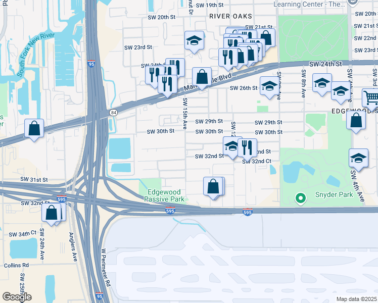 map of restaurants, bars, coffee shops, grocery stores, and more near 1416 Southwest 31st Street in Fort Lauderdale