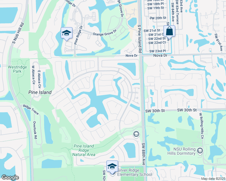 map of restaurants, bars, coffee shops, grocery stores, and more near 2985 Oak Park Circle in Davie