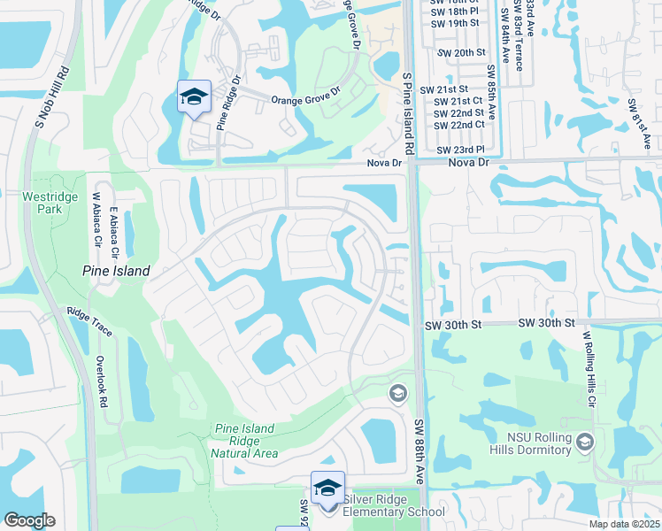 map of restaurants, bars, coffee shops, grocery stores, and more near 2985 Oak Park Circle in Davie