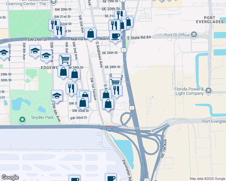 map of restaurants, bars, coffee shops, grocery stores, and more near 3025 Southeast 6th Avenue in Fort Lauderdale