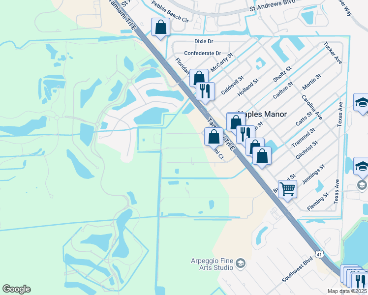 map of restaurants, bars, coffee shops, grocery stores, and more near 5239 Maple Lane in Naples