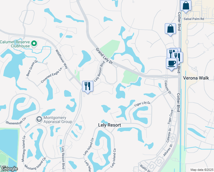 map of restaurants, bars, coffee shops, grocery stores, and more near 7880 Mahogany Run Lane in Naples