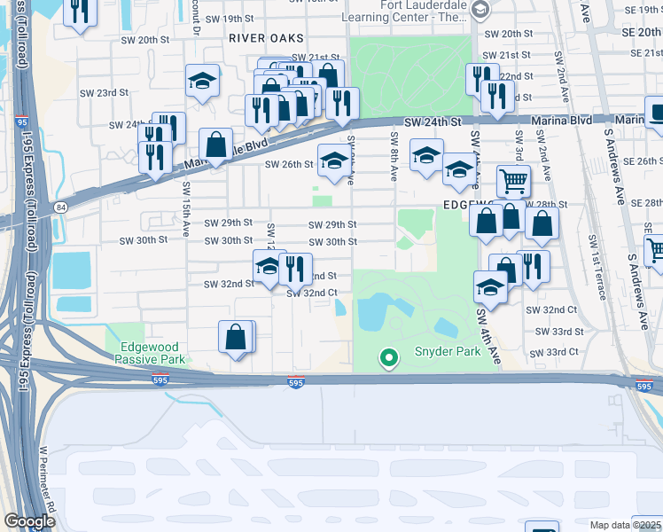 map of restaurants, bars, coffee shops, grocery stores, and more near 1010 Southwest 31st Street in Fort Lauderdale