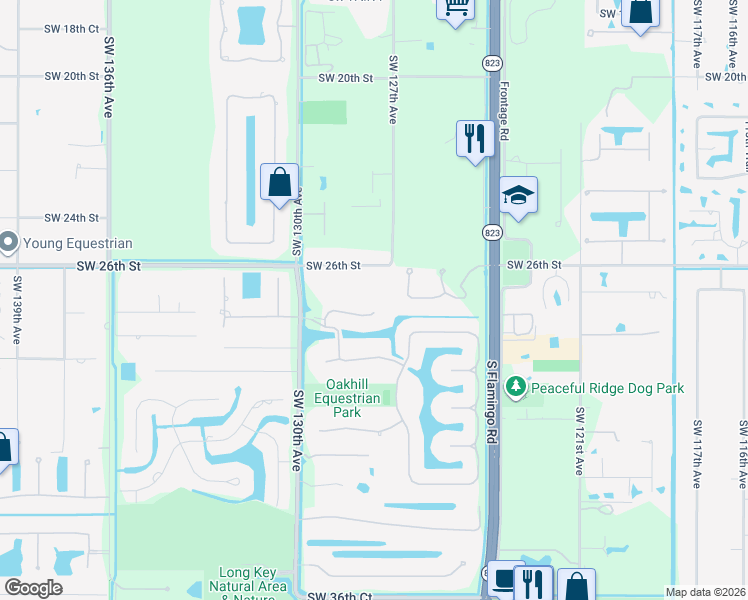 map of restaurants, bars, coffee shops, grocery stores, and more near 12741 Kapok Lane in Davie