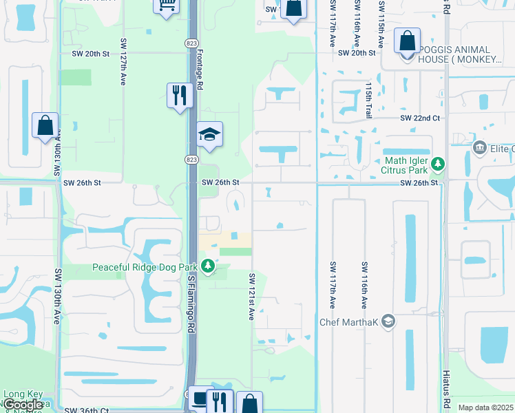 map of restaurants, bars, coffee shops, grocery stores, and more near 12090 Southwest 26th Court in Davie