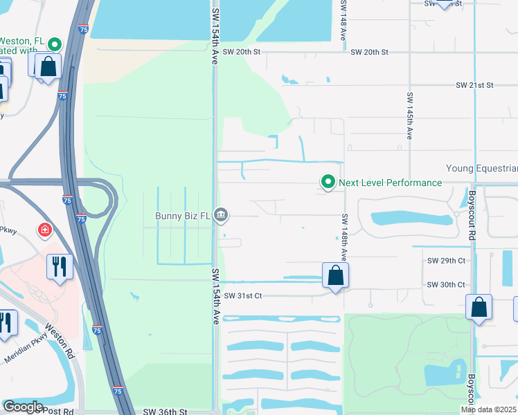 map of restaurants, bars, coffee shops, grocery stores, and more near 15101 Southwest 27th Street in Davie