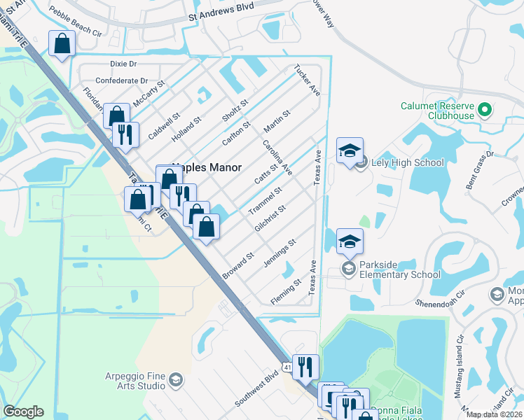 map of restaurants, bars, coffee shops, grocery stores, and more near 5322 Trammel Street in Naples