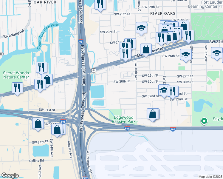 map of restaurants, bars, coffee shops, grocery stores, and more near 1771 Southwest 30th Place in Fort Lauderdale