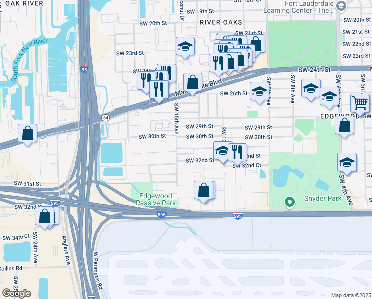 map of restaurants, bars, coffee shops, grocery stores, and more near 1416 Southwest 31st Street in Fort Lauderdale