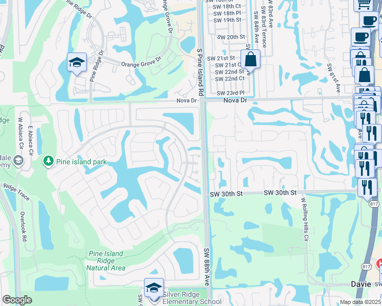 map of restaurants, bars, coffee shops, grocery stores, and more near 8863 Ivy Court in Davie
