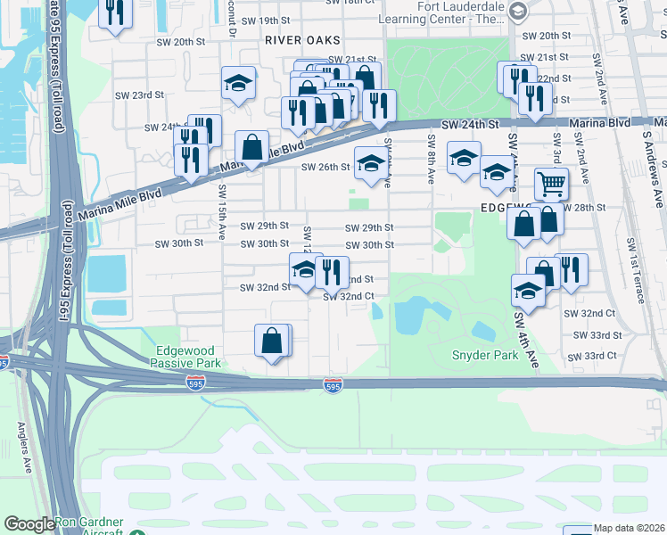 map of restaurants, bars, coffee shops, grocery stores, and more near 1090 Southwest 31st Street in Fort Lauderdale