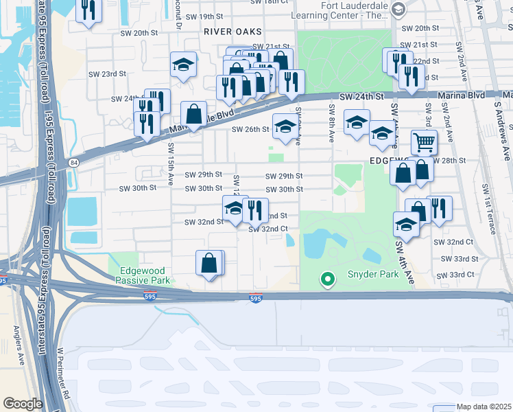 map of restaurants, bars, coffee shops, grocery stores, and more near 1090 Southwest 31st Street in Fort Lauderdale