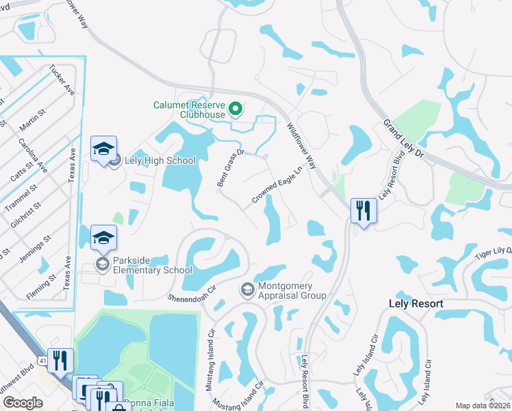map of restaurants, bars, coffee shops, grocery stores, and more near 6714 Crowned Eagle Lane in Naples