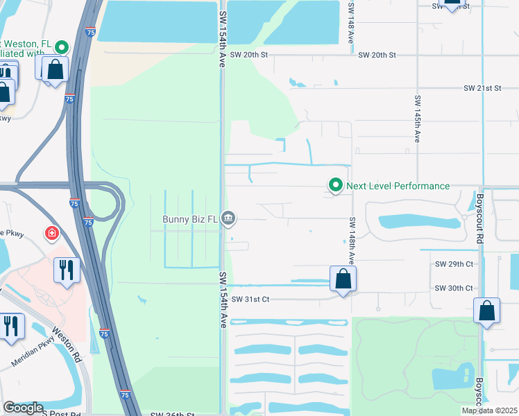 map of restaurants, bars, coffee shops, grocery stores, and more near 15101 Southwest 27th Street in Davie