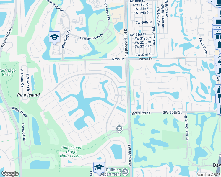 map of restaurants, bars, coffee shops, grocery stores, and more near 2946 Myrtle Oak Circle in Davie