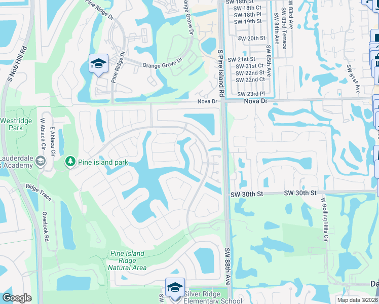 map of restaurants, bars, coffee shops, grocery stores, and more near 2946 Myrtle Oak Circle in Davie