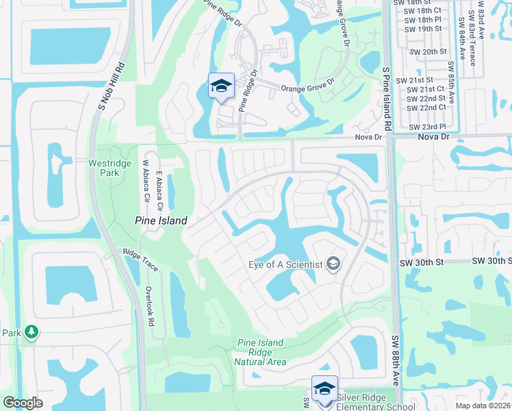 map of restaurants, bars, coffee shops, grocery stores, and more near 2813 Oakleigh Lane in Davie