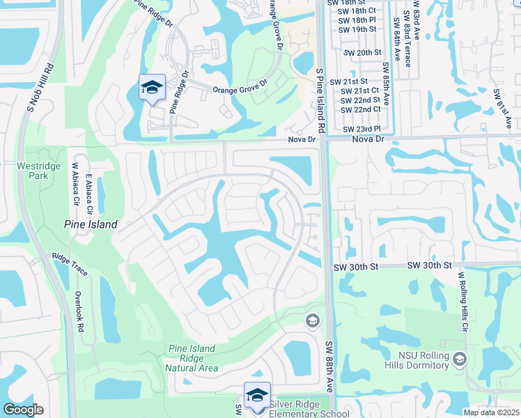map of restaurants, bars, coffee shops, grocery stores, and more near 2985 Oak Park Circle in Davie
