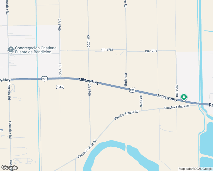 map of restaurants, bars, coffee shops, grocery stores, and more near Military Highway in Mercedes