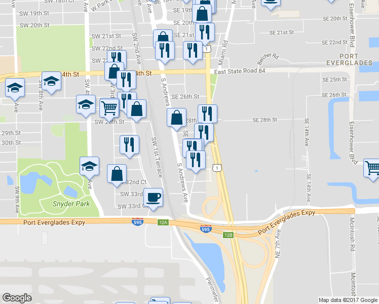 map of restaurants, bars, coffee shops, grocery stores, and more near 3025 Southeast 6th Avenue in Fort Lauderdale