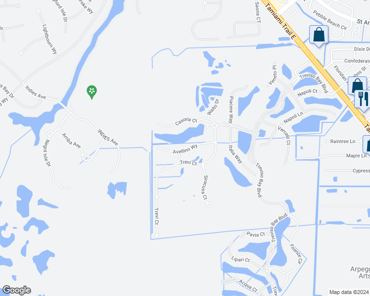 map of restaurants, bars, coffee shops, grocery stores, and more near 9521 Avellino Way in Naples