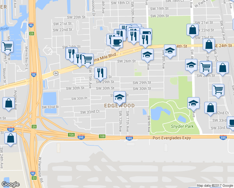 map of restaurants, bars, coffee shops, grocery stores, and more near 1209 Southwest 31st Street in Fort Lauderdale