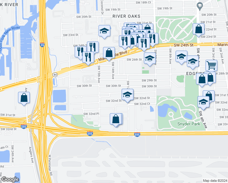 map of restaurants, bars, coffee shops, grocery stores, and more near 1312 Southwest 31st Street in Fort Lauderdale