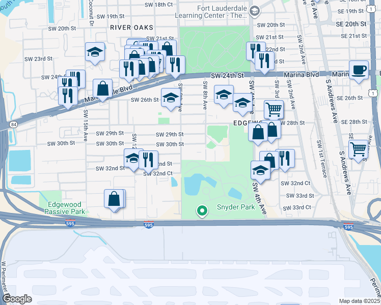 map of restaurants, bars, coffee shops, grocery stores, and more near 3100 Southwest 9th Avenue in Fort Lauderdale