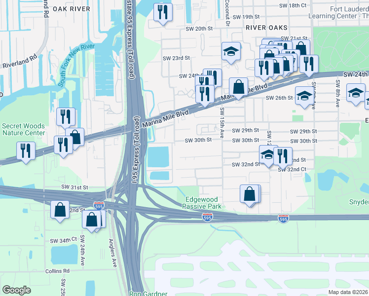 map of restaurants, bars, coffee shops, grocery stores, and more near 1771 Southwest 30th Place in Fort Lauderdale