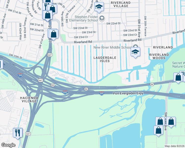 map of restaurants, bars, coffee shops, grocery stores, and more near 2666 Marathon Lane in Fort Lauderdale