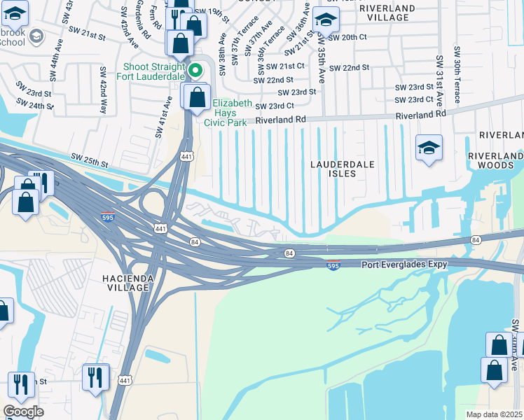 map of restaurants, bars, coffee shops, grocery stores, and more near 2648 Okeechobee Lane in Fort Lauderdale