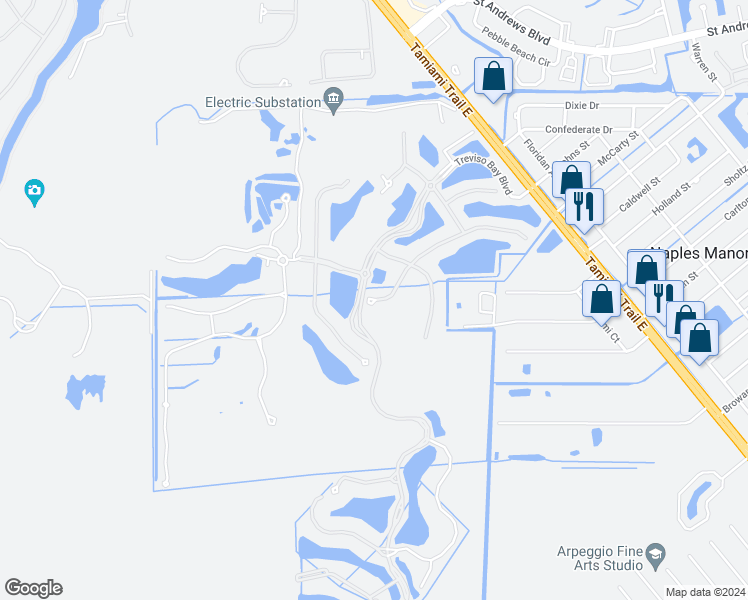 map of restaurants, bars, coffee shops, grocery stores, and more near 9107 Napoli Lane in Naples